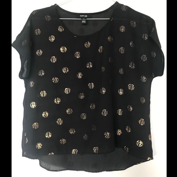 Style & Co. Tops - Style & co. Black and Gold Dot Sheer Top